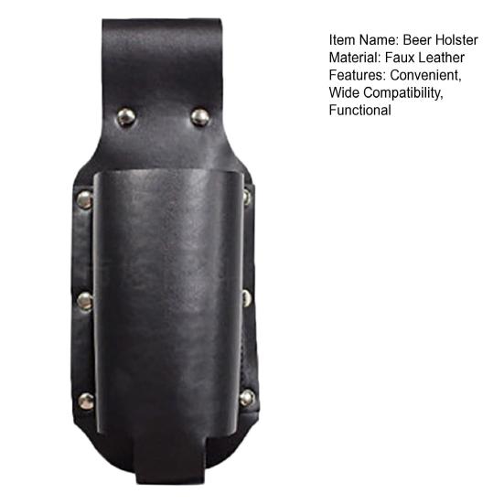 Beer Holster Belt Waist Bag Faux Leather Beer Holder Travel Pouch Soda Beer Bottle Holder for Picnic Beach BBQ Camping