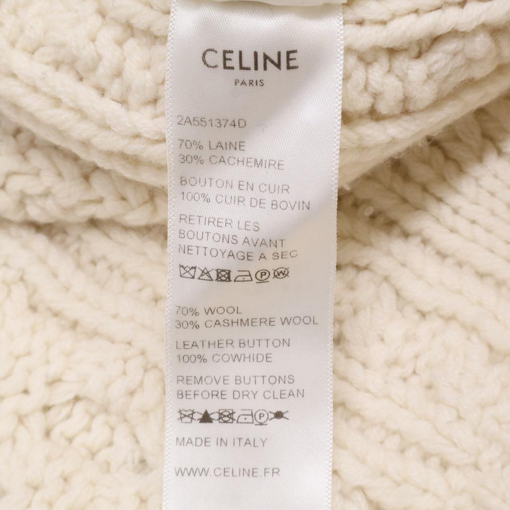 Celine [Excellent Condition/Domestic Authentic] 2A551374D Walnut Button Wool X Cashmere Cable Knit Cardigan/ Tops S whiteUsed