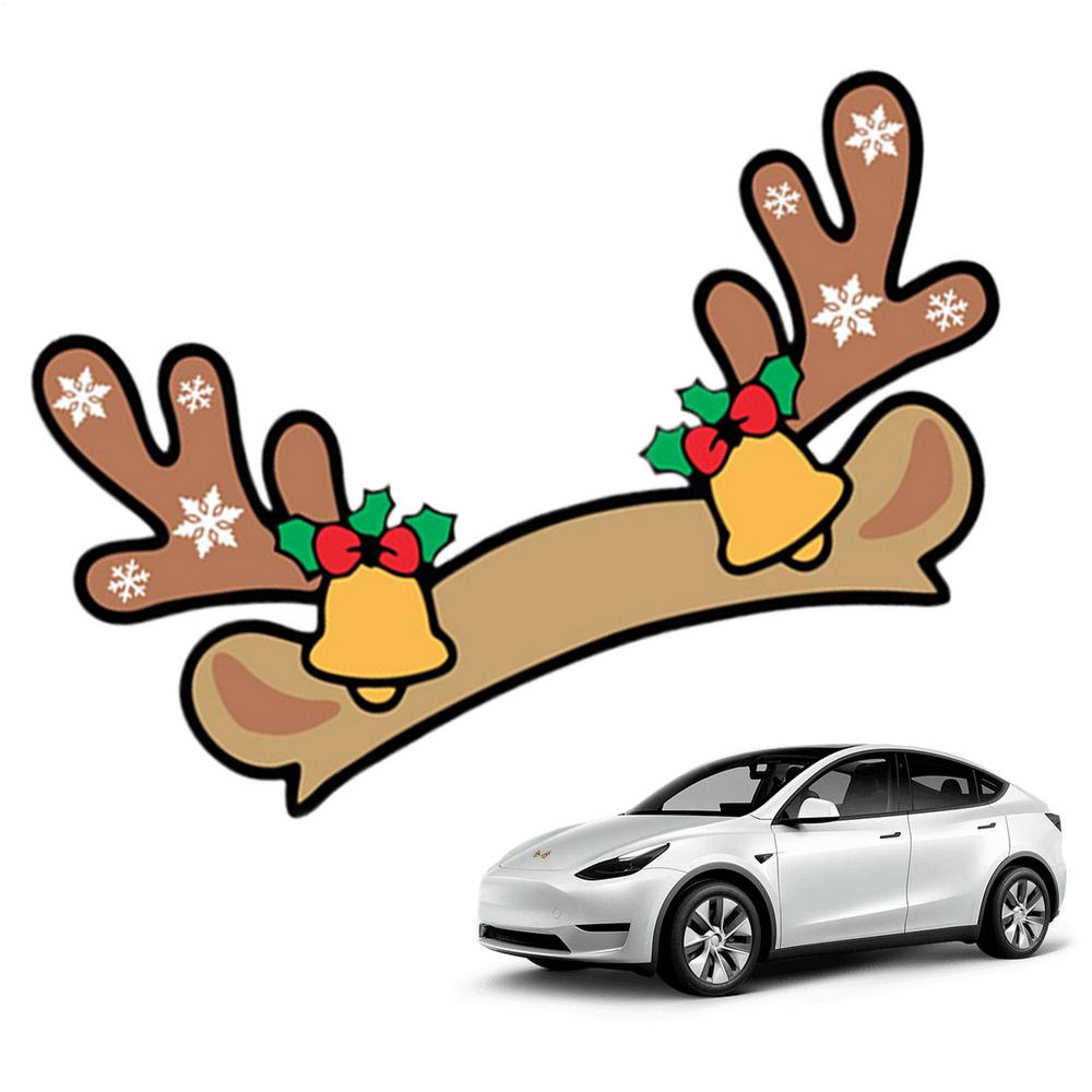 For Tesla Model 3/y Christmas Car Emblem Sticker Self-Adhesive Waterproof Festive Santa Hat Antler Decal Holiday Supplies