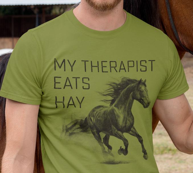

Horse Shirt, Horse Lover Gift, Horse riding T-shirt, My Therapist Eats Hay 4XL
