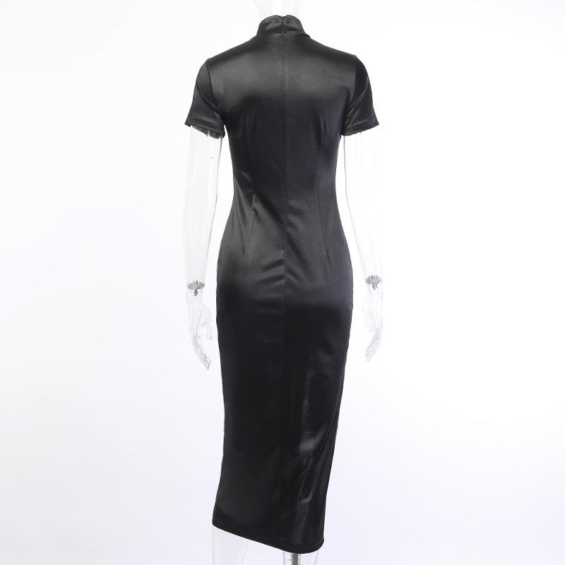2025 New Collection Vintage Dark Gothic Chinese Knot Buttons Short Sleeve Dress Chinese Style High Waist Split Dragon Print Slim Cheongsam