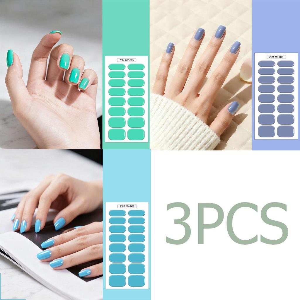 3PCS Solid Color No-Bake Gel Nail Stickers, Easy Application, Long-Lasting