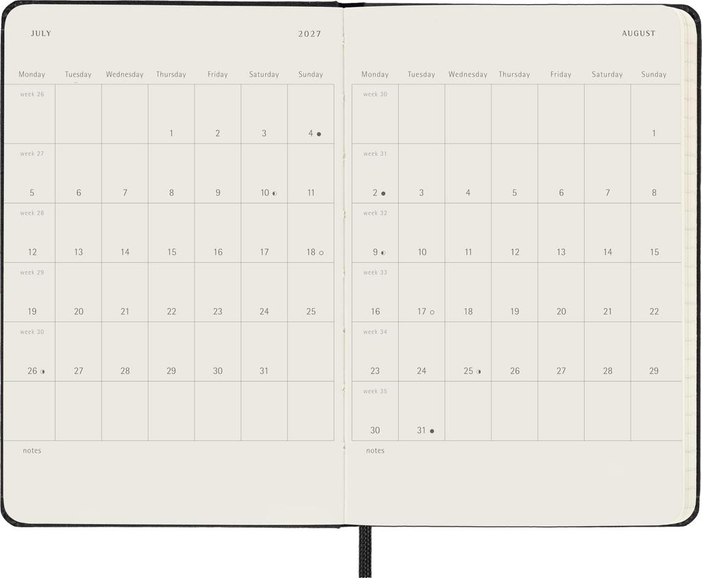 Moleskine 2026 Weekly July 18 Horizontal x Black DHB18WH2Y27 Diary, Start, Months, (Pocket Size) (9cm 14cm), Hardcover,