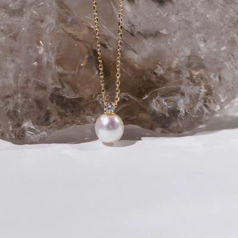 925 Sterling Silver Electroplated 18K Gold Light Luxury Shell Pearl Zircon Geomet Jewelry Giftsric Pendant Necklace for Women