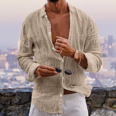 Män Lapel Långärmad tröja Toppar veckade tunn Enfärgad enkelknäppt V-ringad Casual Style andningsskjorta