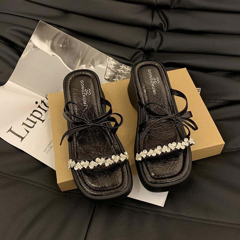 Fashion Hot Selling 2025 New Women's Summer Fashion Open-Toe Butterfly-Knot Platform Slipper Casual Thick Bottom Beach Slides for Ladies