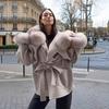 ZA Womens Hooded Wool Blend Coat Slim Fit Mid-Length Light Gray