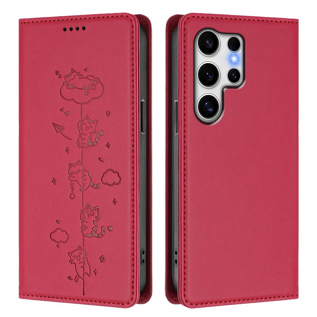 For Samsung Galaxy S25 Ultra Case RFID Blocking Wallet Stand Imprinted Cat Pattern Leather Phone Cover