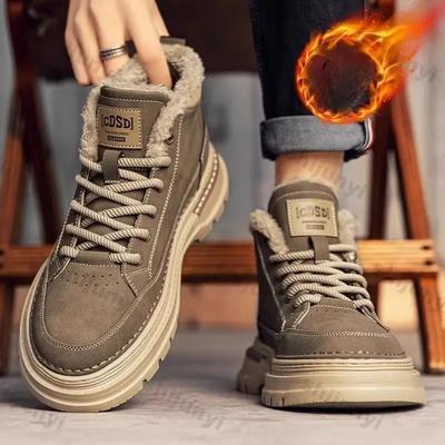 Herren Leder Dicksohlige Schneestiefel Outdoor Casual Gefütterte Schuhe für Herren Winter Modedesign Dicke Sohle Rutschfest Knöchelstiefel