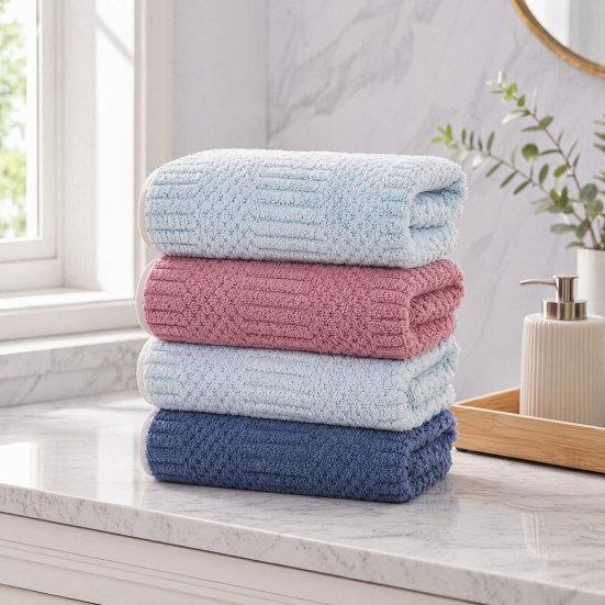 Coral Velvet Bath Towel Highly Absorbent Stylish Striped Design Thick Plush