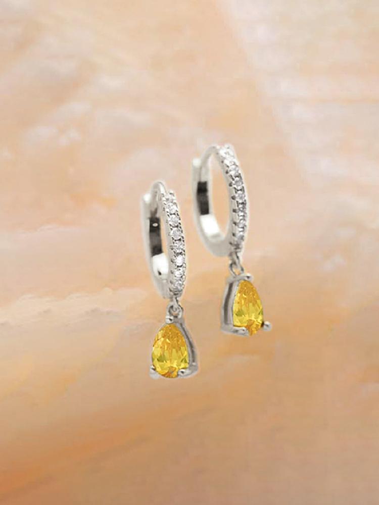 Copper Colorful Zircon Simple Fashion Water Drop Hoop Earring For Women Dating Partyt High Quality Fine Jewelry