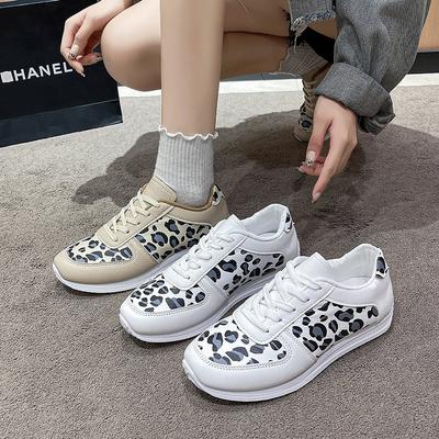 Sneakers Foreign Trade New Splicing Lace-up Board Shoes 2024 Autumn and Winter Leopard Print Splicing Sports and Leisure Shoes Women's Large Size