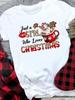 (Asian Size) Women Holiday Print Tee Top festival Merry Christmas New Year letter sweet 90s Casual  Lady Short Sleeve Fashion Graphic T-shirts