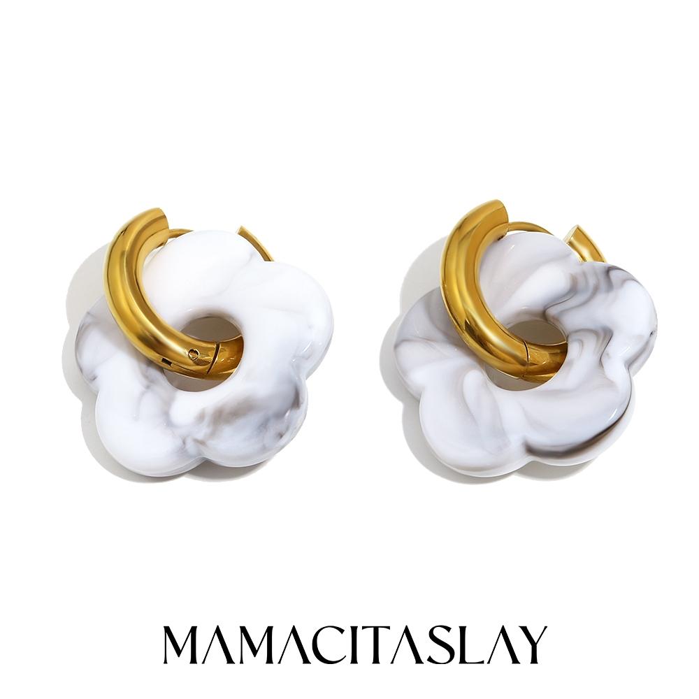 MamacitaSlay 316L Stainless Steel Acrylic Flower Hoop Earrings 18K Gold Plated Waterproof Jewelry Women's Elegant Earrings Gift