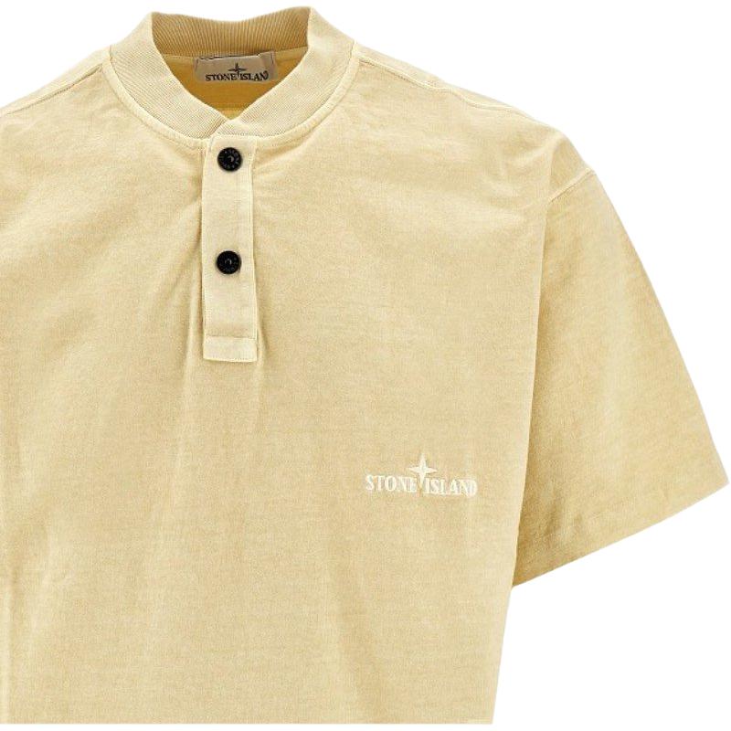 Stone Island Letter Logo Polo Neck Short Sleeve T-Shirt Men Tops Light-Yellow 801521857-V0191
