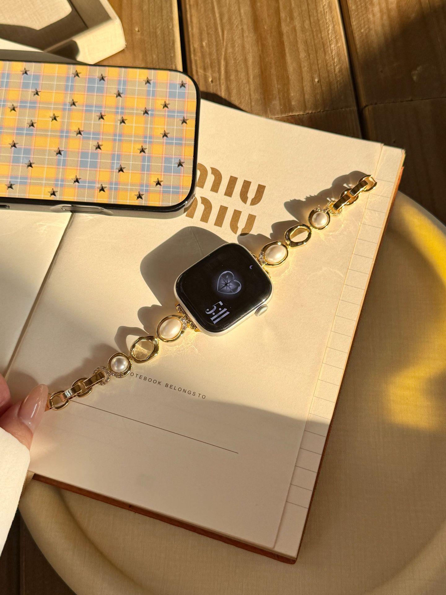 

Irregular Copper Pearl Steel Band for Apple Watch Series 11/10/9/8 Ultra SE 38/40/41 золотой