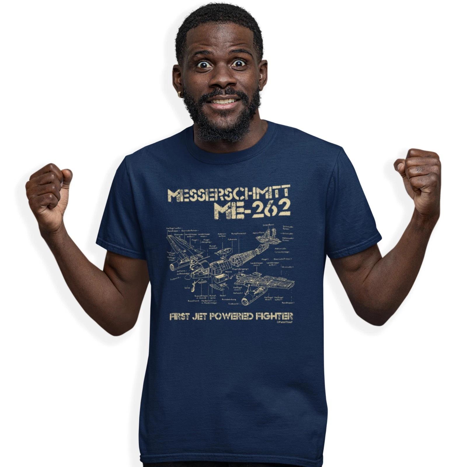 ME-262 Fighter Jet Blueprint T-Shirt WW2 Aircraft Hand Printed Birthday Gift 2XL