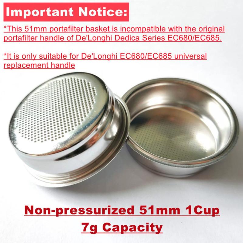 

51-мм Бездонный Портафильтр для Кофе для Delonghi EC680 EC685 Фильтр-корзина с Давлением Ручка для Эспрессо-машины Аксессуары для Кофейни For Delonghi EC685