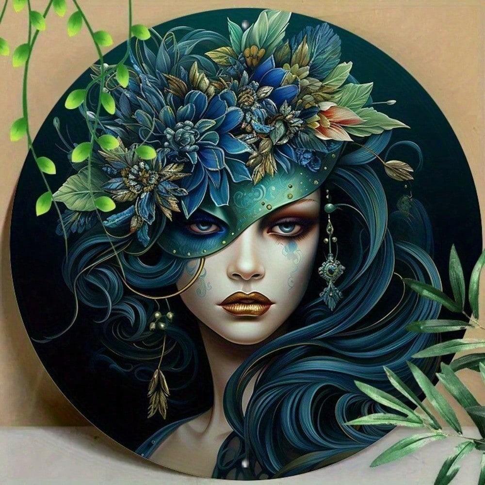 

BAZIT African Mask Round Metal Wall Art 8x8 Inch Vintage Tin Sign for Home Bar Cafe Decor різнокольоровий
