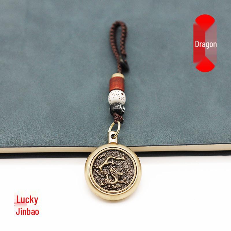 Rotating Brass Zodiac Signs Vermilion Gourd Keychain for Wealth & Treasures
