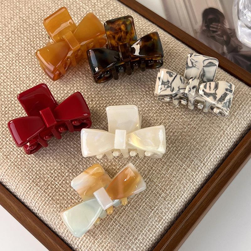 Retro Sweet Bow Acetate Small Hair Claw Bangs Clip Colorful Hairpin for Women Girls Beautiful Barrettes Fashion Hair Accessories