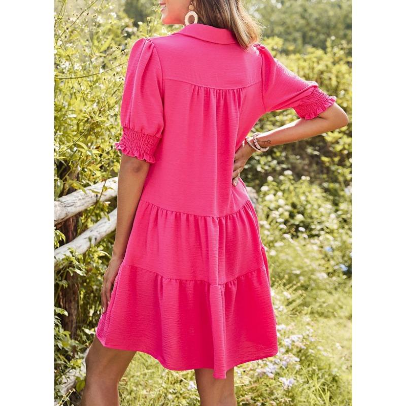 YYFS Damenmode Sommer Frühling Einfarbig Druck 1/2 Ärmel POLO Hals Lose Taille Freizeitkleider