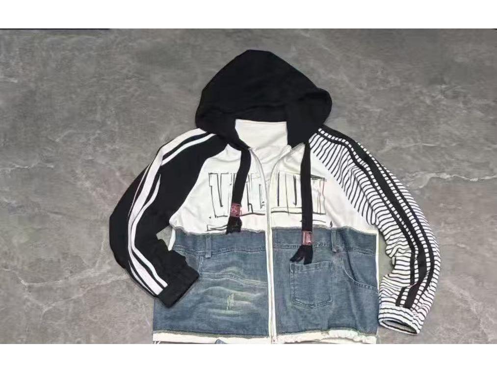 European-Style Women's Spring 2026 Patchwork Denim Windbreaker Jacket with Letter Print