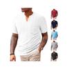 Fashion Year Men's Clothing, European and American Summer New Sports and Leisure Loose Solid Color Full Polyester Imitation Hemp V-neck Men's Short Sl