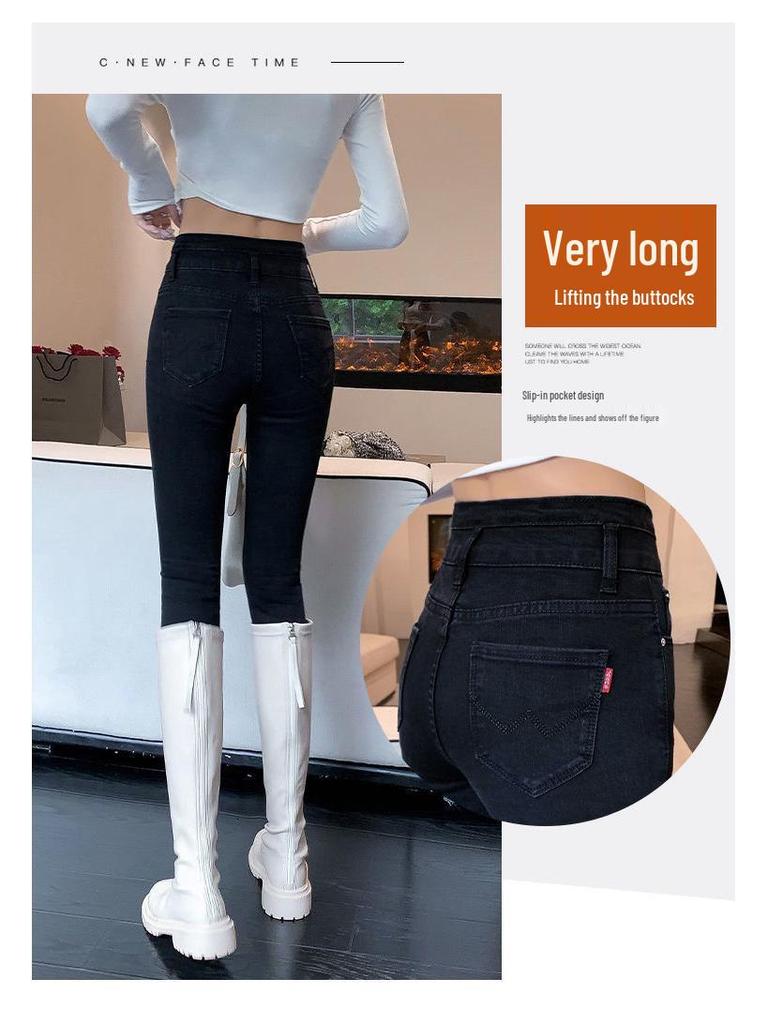 Damen Superweiche Übergröße Hochelastische Slim-Fit Jeans - Skinny Herbst Doppelknopf.