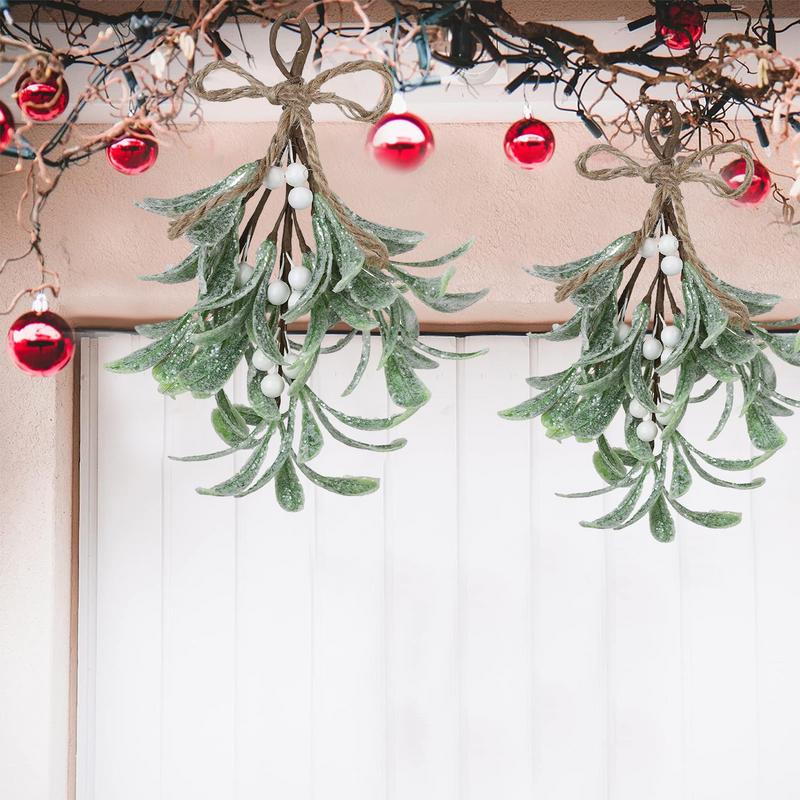 Artificial Mistletoe Pick Frosted Faux Cedar Spray Decorative Christmas Decoration Festive Mistletoe Garland for Party Decor