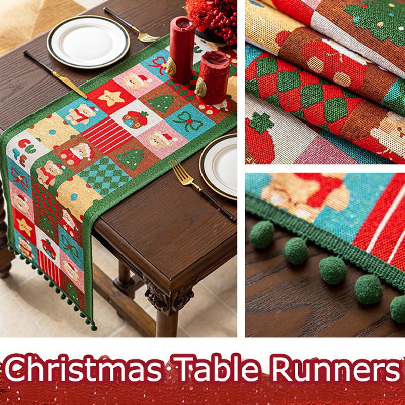 1PC Jacquard Dining Decor Ball Tassel Kitchen Polyester  Christmas Table Runner Party Table Decor Holiday 2 Sizes