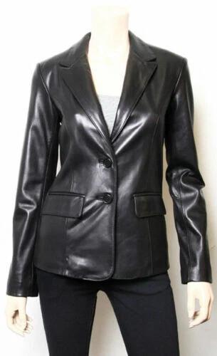 Designer Stylish Formal Blazer Genuine Lambskin Leather Handmade Women's Blazer