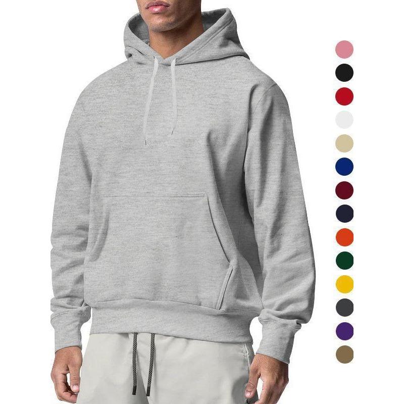 Mens Solid Fleece Hooded Sweatshirt Casual Loose Sports Long Sleeve Pullover