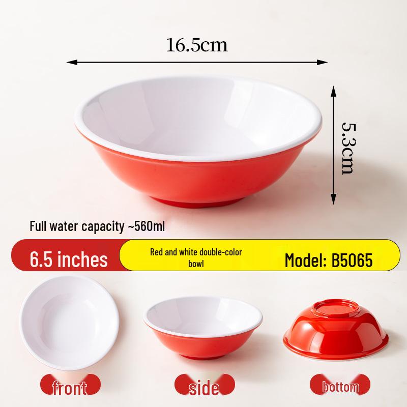 Melamine Breakfast Bowl for Porridge, Soy Milk, Noodles, & Wontons - Imitation Porcelain Tableware with Rolled Rim