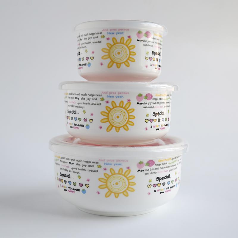 Three-piece Set, Bone China Food Container, Ceramic Salad Bowl, Lunch Box , Kitchen Ceramic Bowl Sets, Porcelain Mixing Bowl