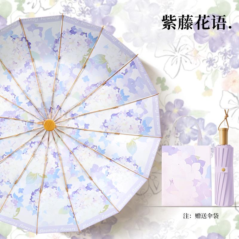 16 Speichen Schirm großer Faltbarer Schirm Wetter und Regen Damen Sonnenschirm Sonnenschutz UV-Schutz Farbleim Sonnenschirm