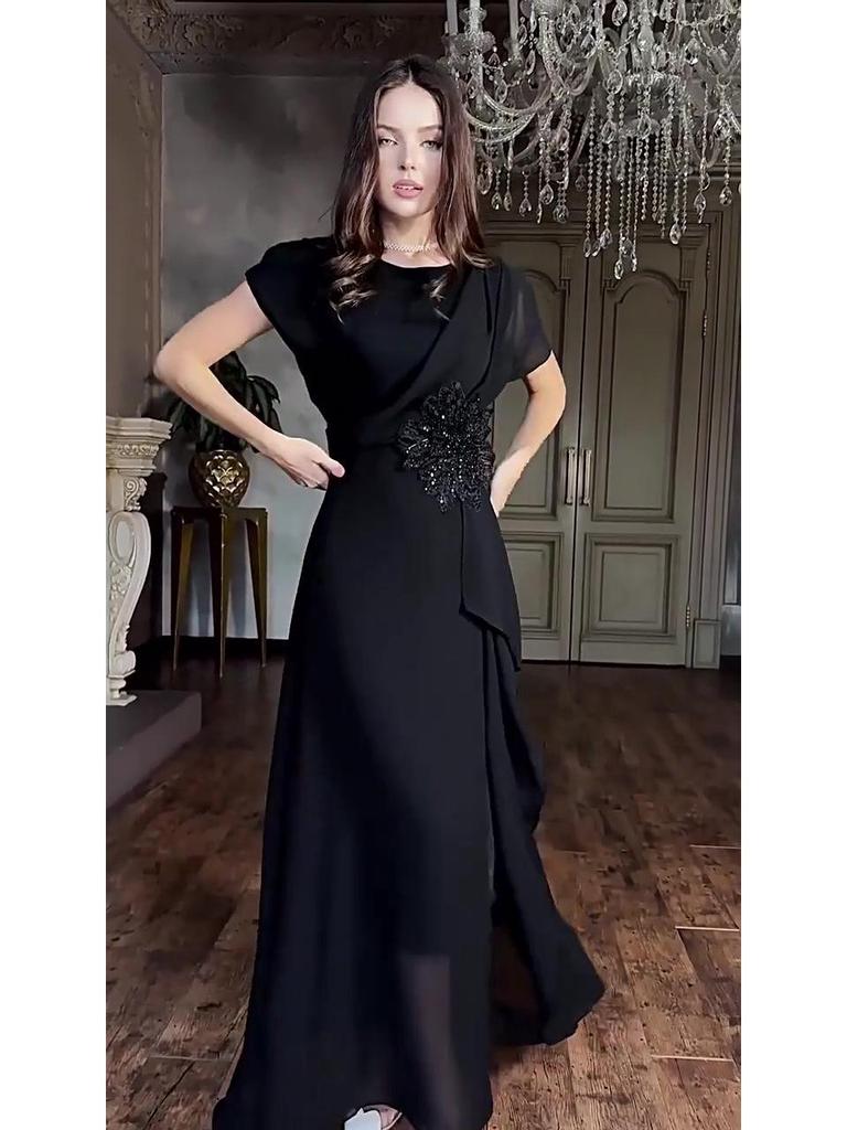 Elegant Autumn 2025 Women's Short Sleeve Long Dress