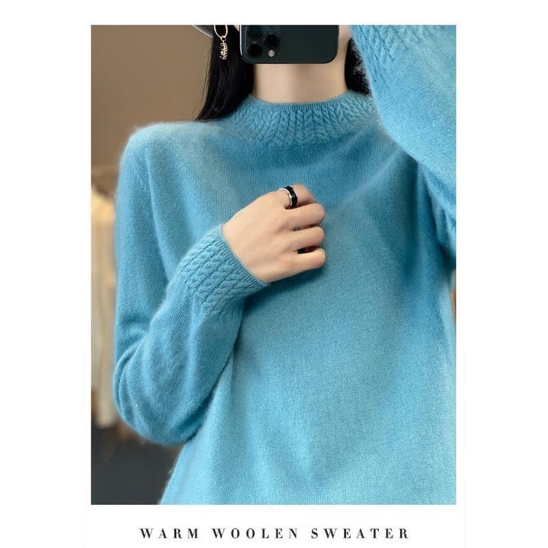 Fashion Long Sleeve Loose Knitted Sweater for Women Half High Collar Base Autumn Winter Pullovers Sweaters Women Casual Solid Ladies Knitwears 2374