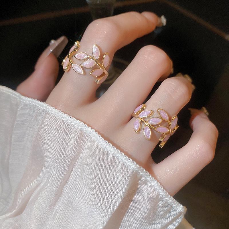 Drip Enamel Candy Color Leaf Open Ring