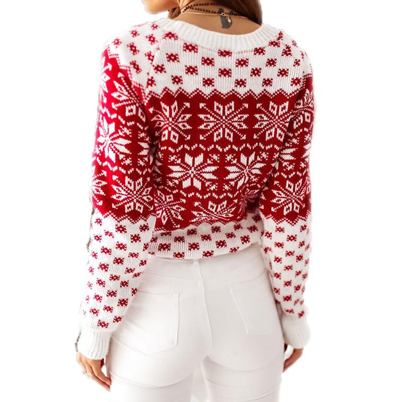 New autumn and winter products, casual Christmas snowflake long sleeved round neck knitted pullover sweater 3497 KTB