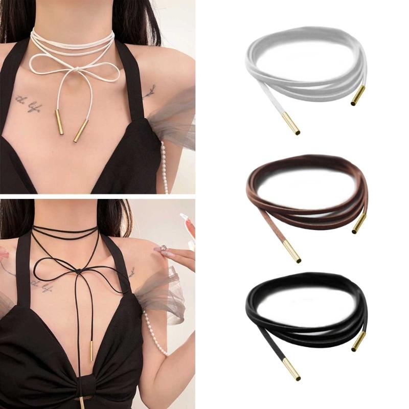 2 Stück Lange Seil Halskette Wildleder Seil Fliege Choker Halskette Modeschmuck Halsband Schlüsselbein Kette Halskette