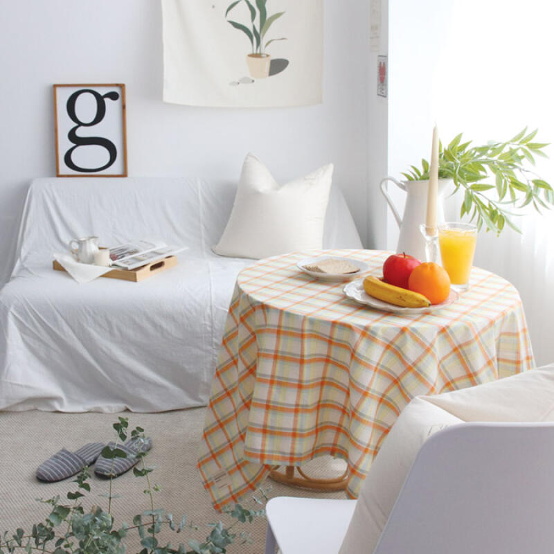 Orange Check Two-Way Tablecloth and Curtain L