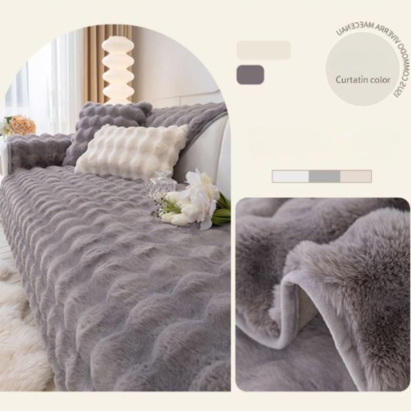 Winter Rabbit Plush Sofa Towel Solid Color Thicken Sofa Cushion Corner Soft Slipcovers for Living Room Nordic Decor Couch Cover