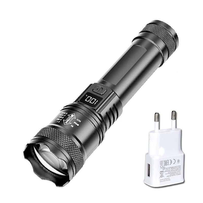 High Strong Power Led Flashlights 2000LM Tactical Torch with Display Light USB Charging Camping Fishing Emergency Zoom Lantern