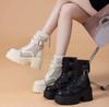 Fashion 9CM Air Mesh Patent Leather Boots Chimney Hollow Ankle Booties Women Moccasins Summer Motorcycle Sandals Fashion Shoes Sandals