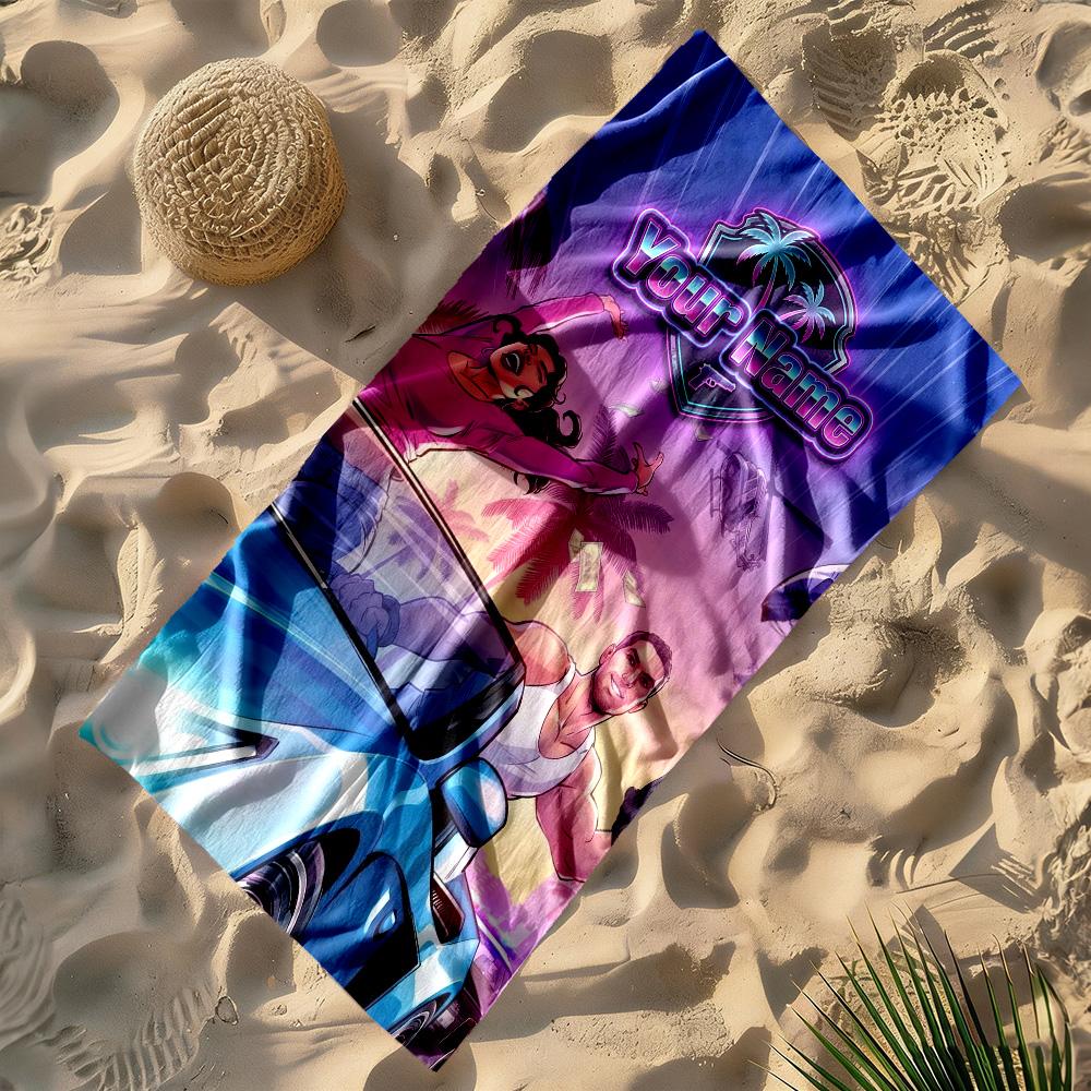 Gta Customizable Name Beach Towel High Absorbency & Quick-Dry Suitable for Sports Travel Swimming Yoga Bathroom Beach And Pool