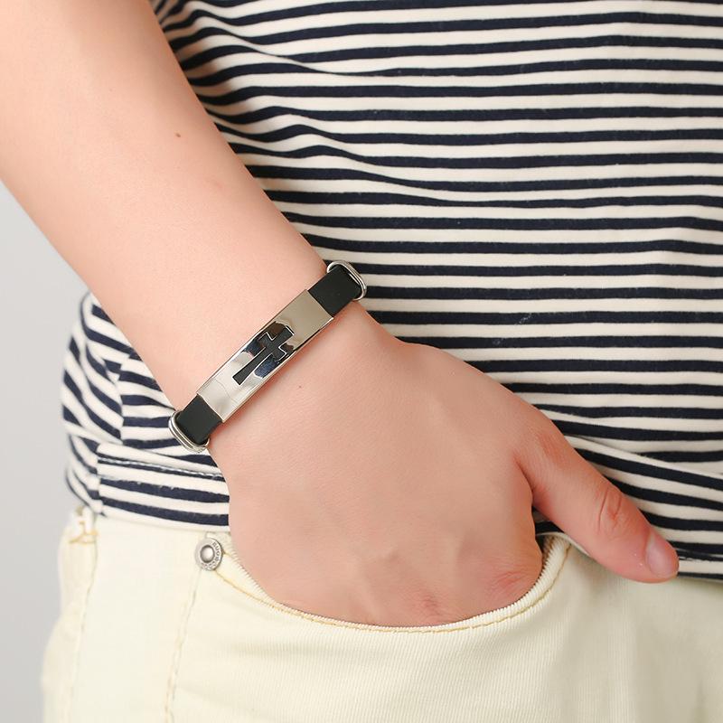 Trendy Fashion Cross Stainless Steel Silicone Bracelet Jewelry