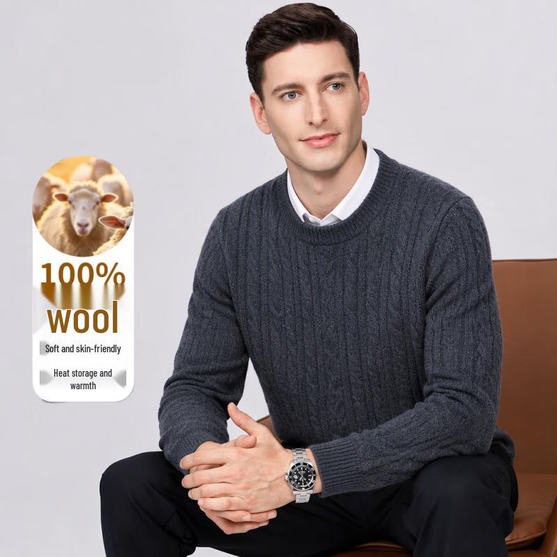 Yalu Men's Wool Thermal Crewneck Knit Sweater