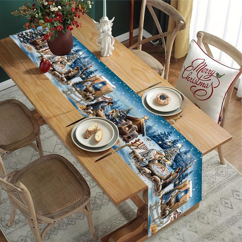 Christmas Nativity Table Runner Christmas Decorations For Home 2026 Navidad Natal Xmas Table Decor Gifts New Year Tablecloth