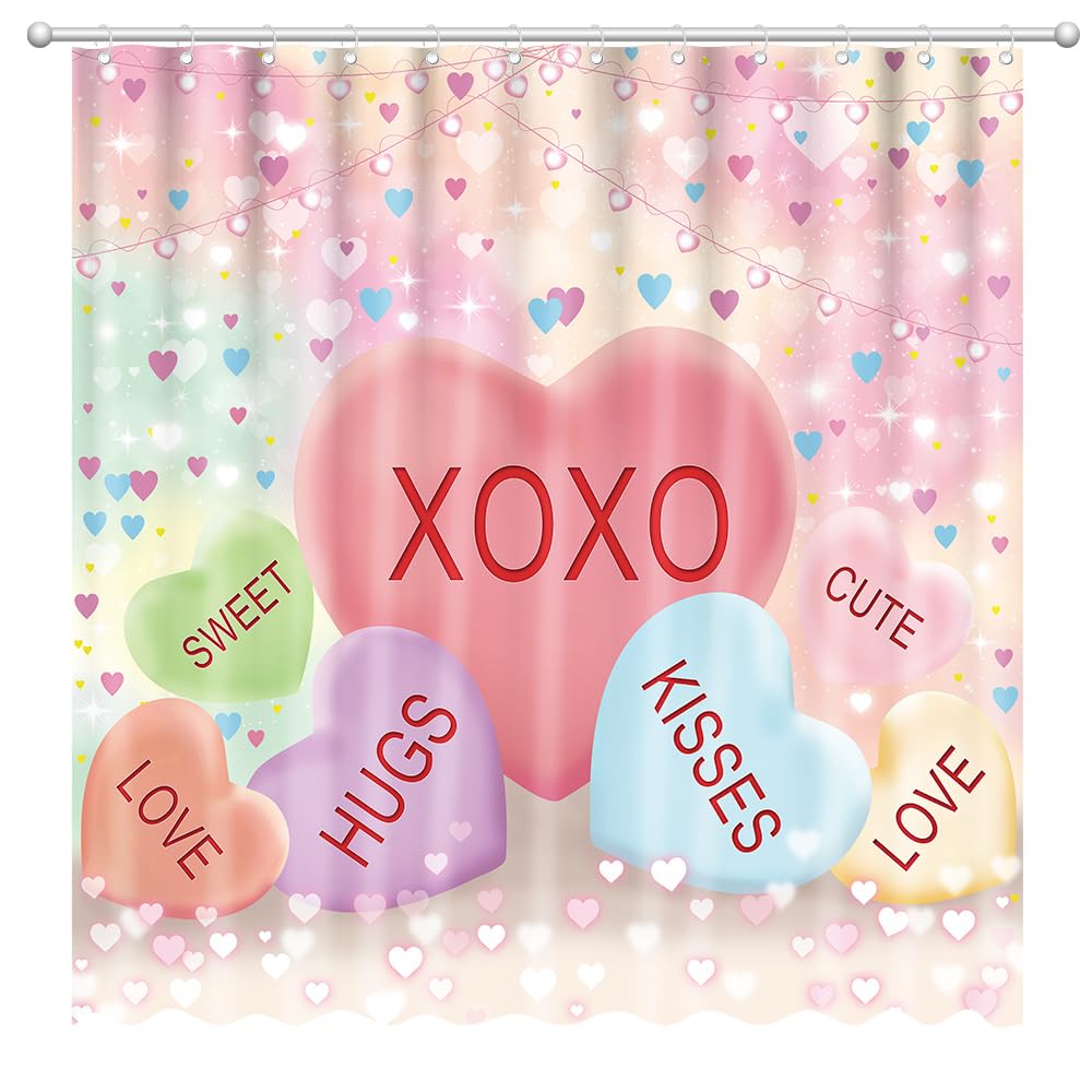 Cute Valentine'S Day Shower Curtain Funny Abstract Modern Hearts Bathroom Curtain Romantic Waterproof Polyester Shower Curtain